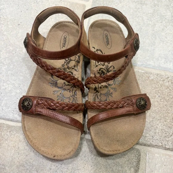 Aetrex Jillian Braided Quarter Strap Sandals Women’s 8 Brown - Picture 7 of 9